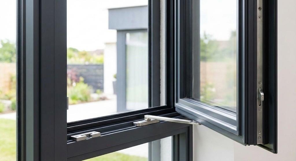 Modern aluminium casement with thermal break and multi-point lock
