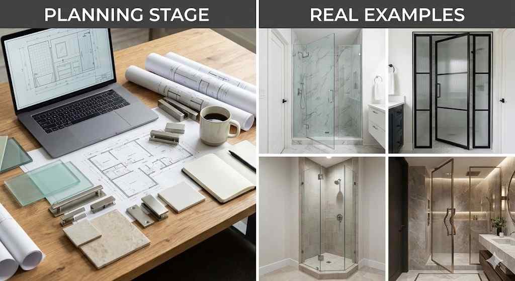 Real pivot door examples next to the planning stage most homeowners go through